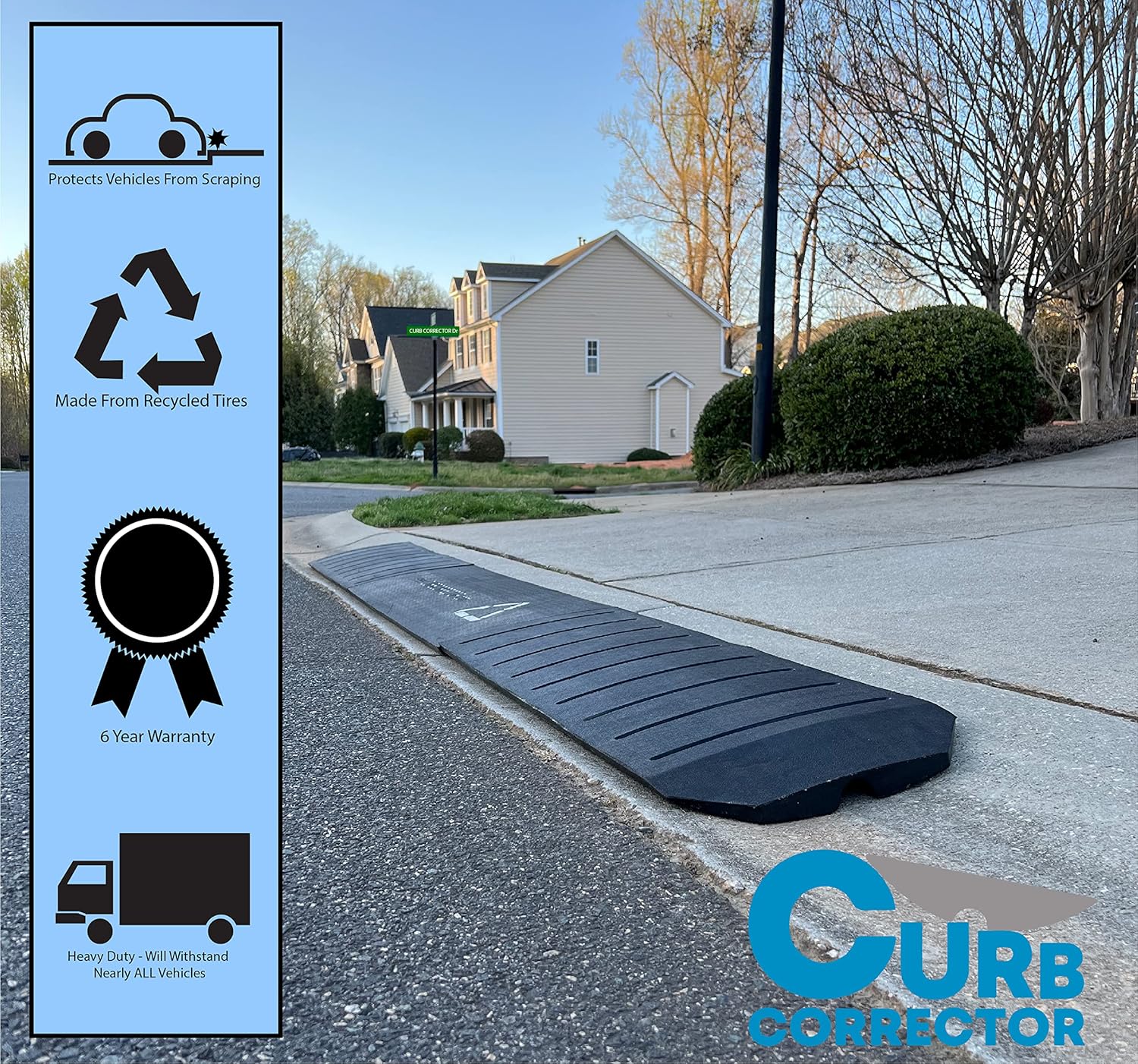 CURB CORRECTOR – Driveway Curb Ramps – Low Profile Car Ramps – 3 Piece Expandable Set – Made from Heavy Duty Recycled Rubber – Eliminate Scraping and