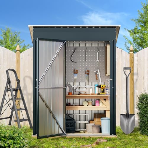 6x4FT Outdoor Steel Storage Shed with Clear Window, Lockable Doors, Weather-Resistant Metal Tool Shed for Garden, Backyard, Patio, and Utility Storage