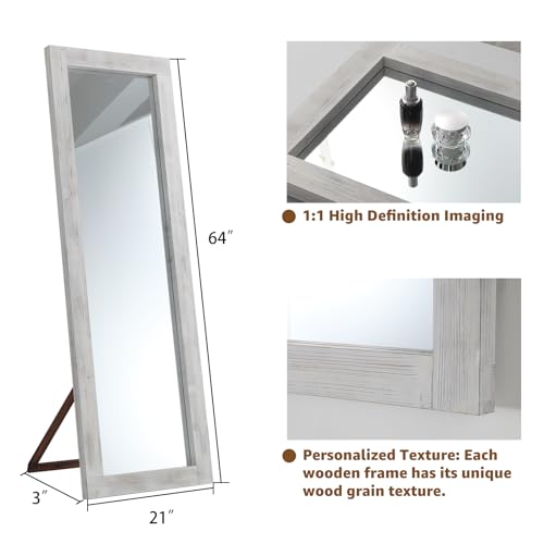 MELOMOIR Rustic Farmhouse Full Length Mirror, 64"x21" Wood Frame Floor Mirror, Free Standing Mirror Leaning Hanging Mirror