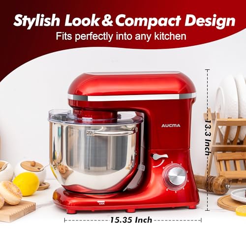 Aucma Stand Mixer,6.5-QT 660W 6-Speed Tilt-Head Food Mixer, Kitchen Electric Mixer with Dough Hook, Wire Whip & Beater (6.5QT, Black)