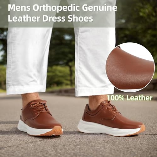 OrthoComfoot Mens Orthopedic Leather Dress Shoes, Comfortable Arch Support Walking Shoes for Plantar Fasciitis