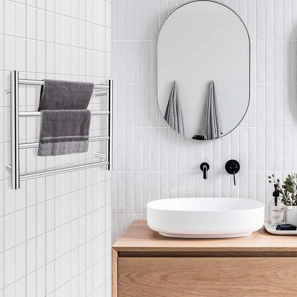 PELOEMNS Heated Towel Rack, Towel Warmer Rack Wall Mounted, Stainless Steel Wall Mounted Towel Drying Rack Round Tube