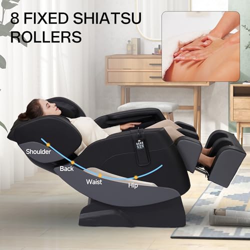 2022 Full Body Electric Zero Gravity Shiatsu Massage Chair with Back Heating and Foot Roller for Home and Office (Khaki)
