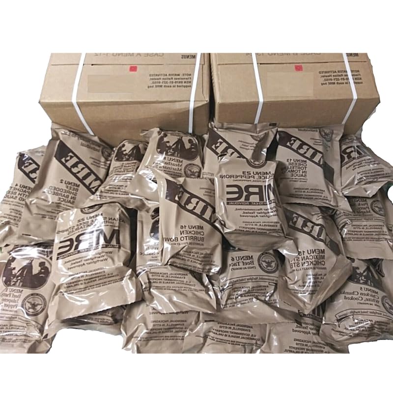 MRE A and B bundle cases 2024 or newer inspection - Military meals ready to eat - 24 full food packs rations with 1
