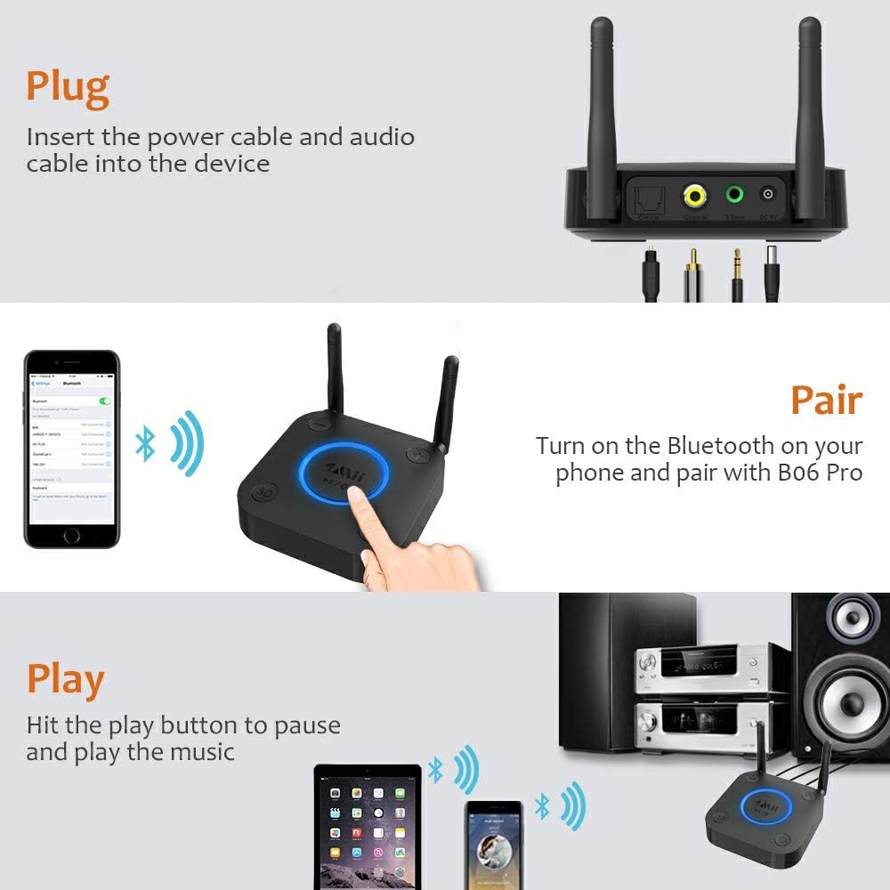 [Upgraded] 1Mii B06Pro Long Range Bluetooth Receiver, HiFi Wireless Audio Adapter