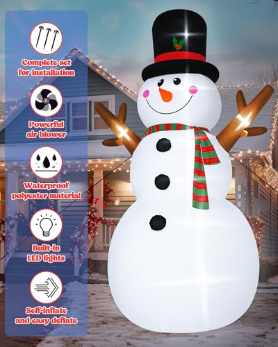 16FT Christmas Inflatable Snowman Outdoor Decorations, Giant Christmas Snowman, Holiday Blow Up Yard Decor with LED Lights