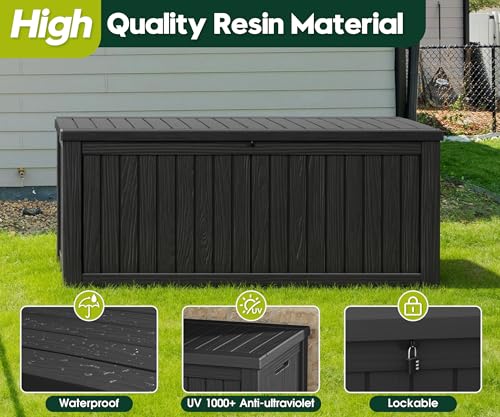 KAMABOKO Outdoor Storage Box, 150 Gallon Large Outdoor Resin Deck Box, Storage Waterproof Boxes Lockable Lid for Garden Tools, Pool Supplies