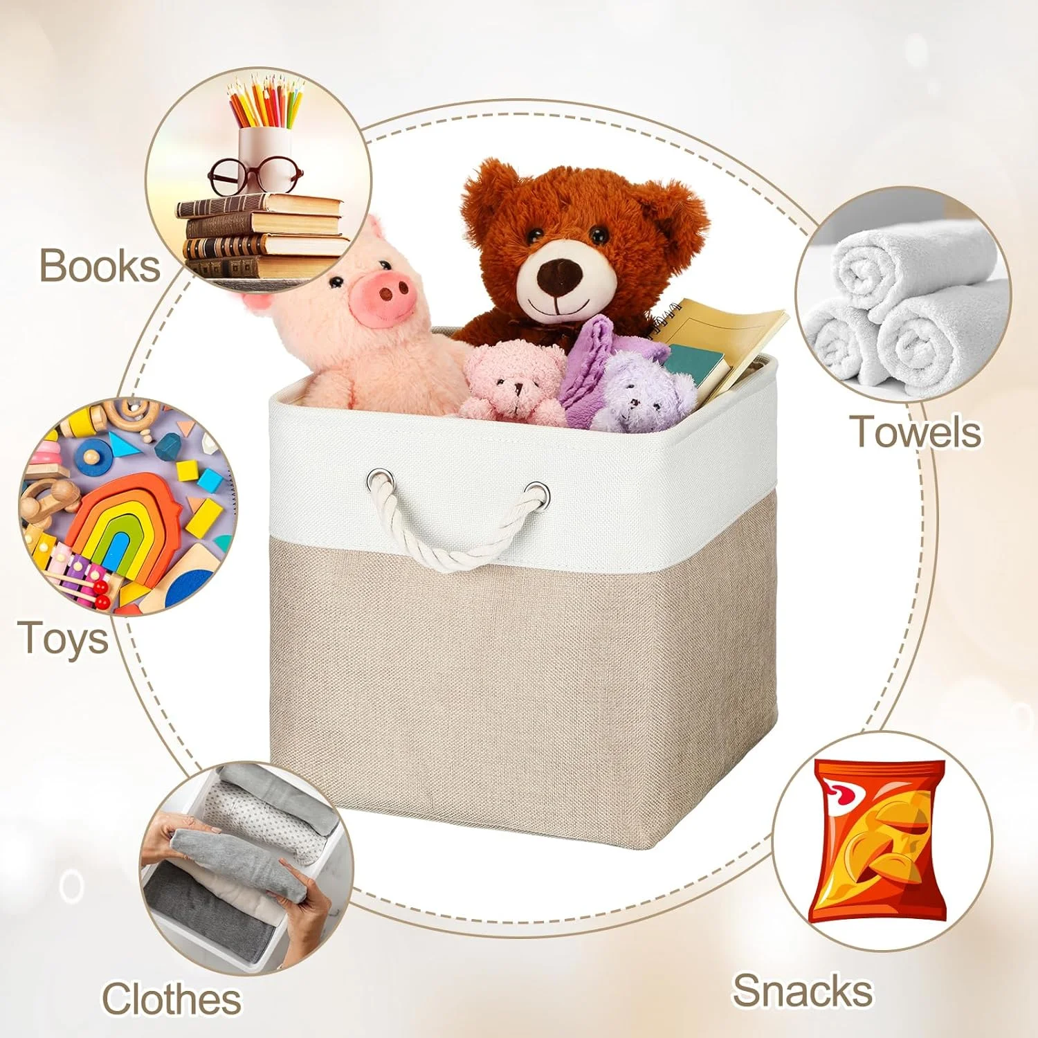 8 Pack Collapsible Storage Bins Fabric Storage Bins Polyester Fabric Baskets with Handles Linen Closet Organizer for Shelf Home Closet Towels Toys