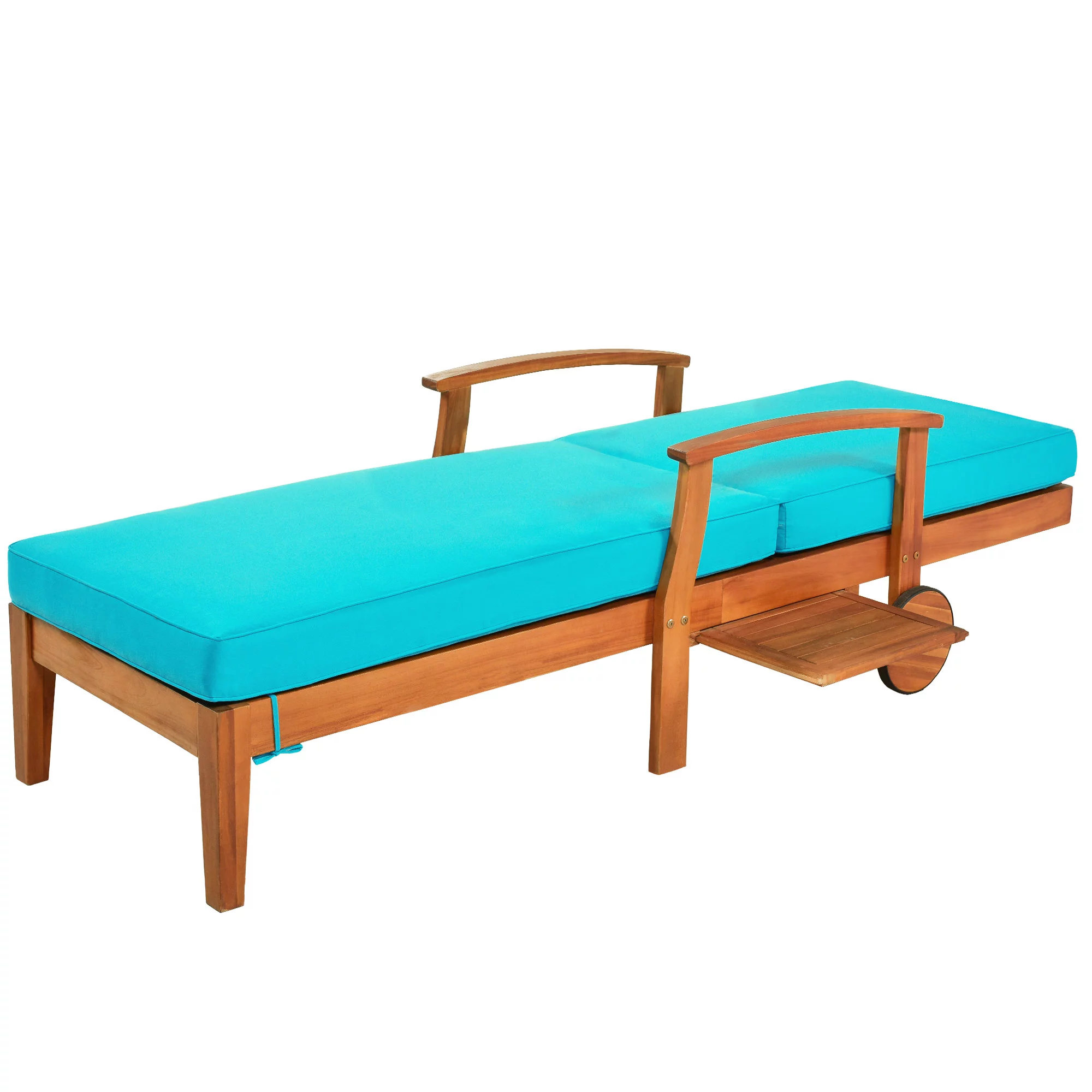 LYPER Outdoor Solid Wood 78.8" Chaise Lounge Patio Reclining Daybed with Cushion, Wheels and Sliding Cup Table for Backyard, Garden, Poolside