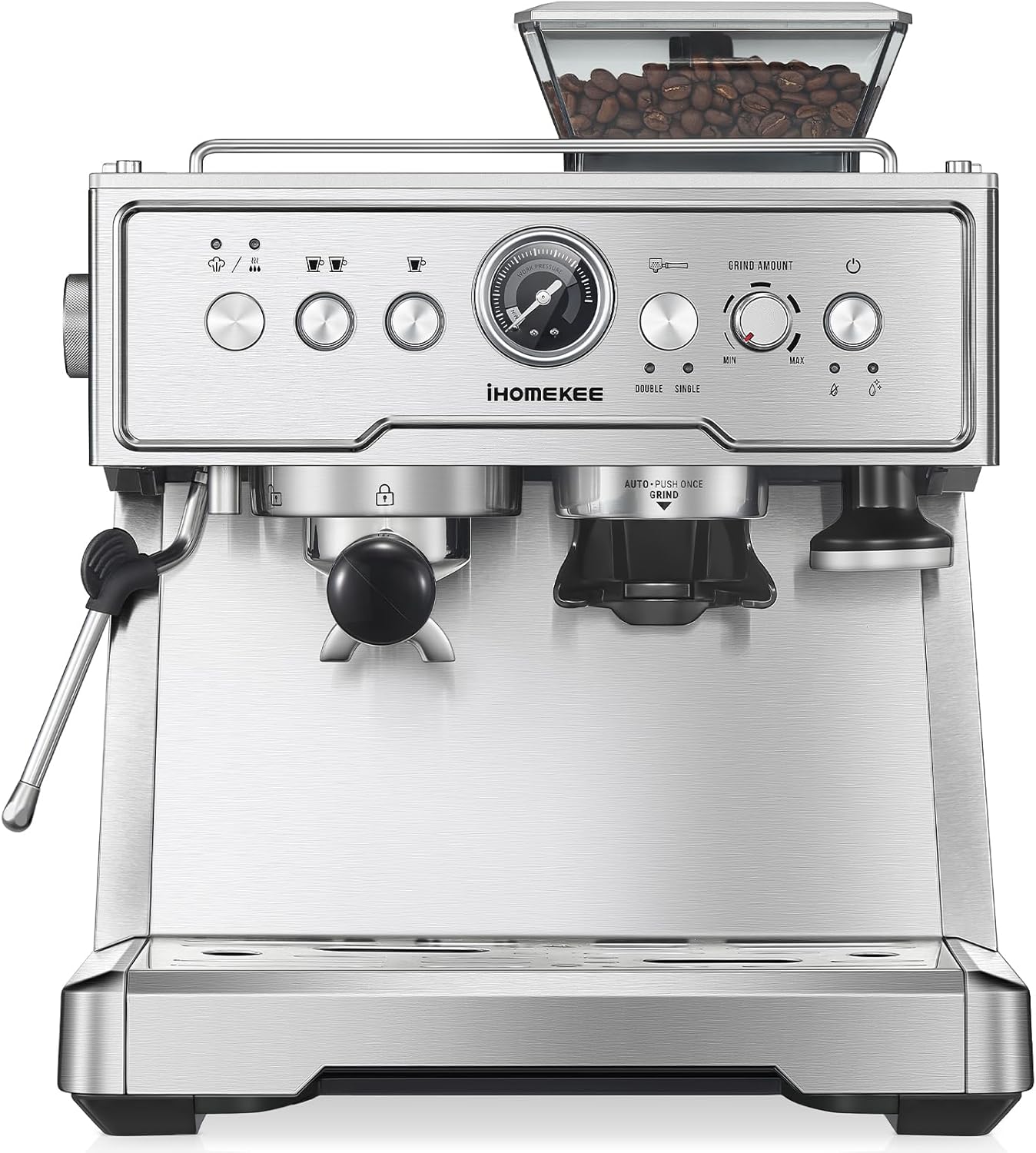 Espresso Coffee Maker With Grinder, 20 Bar Semi-Automatic Espresso Machine With Milk Frother Steam Wand