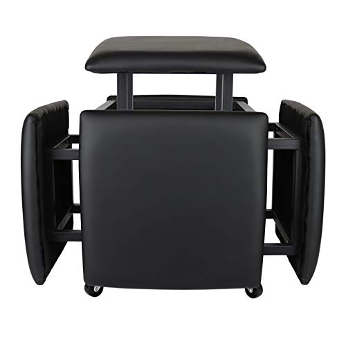 5 in 1 Nesting Ottoman Cube Chair, Stackable Stools, Leather Square Ottoman Bench, Foot Stool with Wheels for Living Room