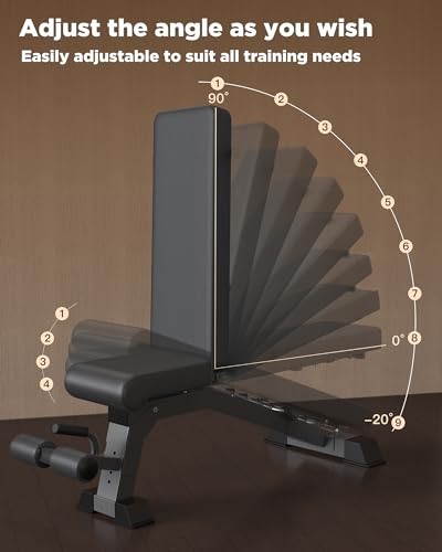 Foldable Weight Bench - Adjustable Bench for Full Body Workout, Fully Upright Backrest Design, Multi-Purpose Incline Decline Bench