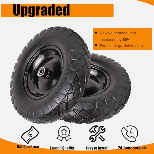 Wheelbarrow Tires 4.80/4.00-8 Flat Free-16"Universal Solid Wheels with 5/8" & 3/4" Bearings for Wheelbarrows/Hand Truck/Garden Trailers/Cart