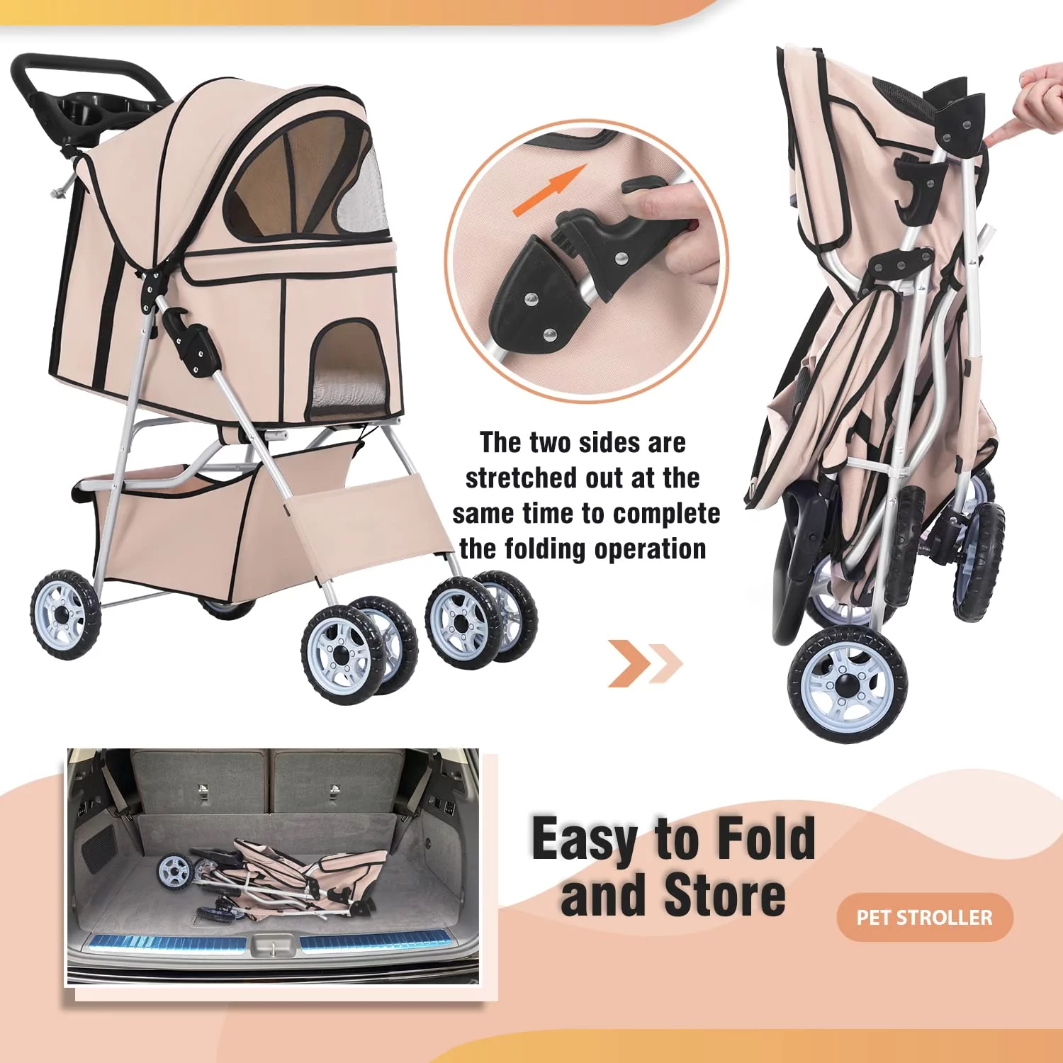 BestPet Pet Stroller Cat Dog Cage Stroller Travel Folding Carrier,Beige - Curated Treasures Market