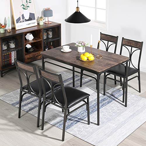 VECELO Kitchen Dining Room Table Set with 2 Chairs for Small Space, Apartment,Metal Steel Frame
