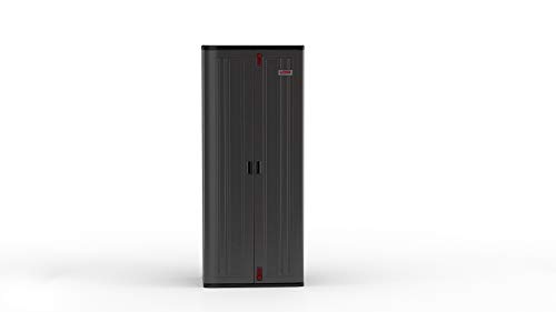 Suncast 19 Cubic Ft. Heavy-Duty Resin Cabinet with Lockable Handles, Multi-Wall Construction, and Metal-Reinforced Shelves for Basement