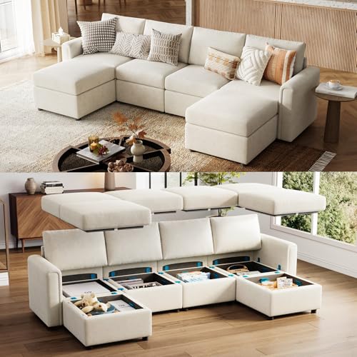 LINSY HOME Modular Sectional Sofa, Convertible U Shaped Sofa Couch with Storage, Memory Foam, Modular Sectionals with Ottomans