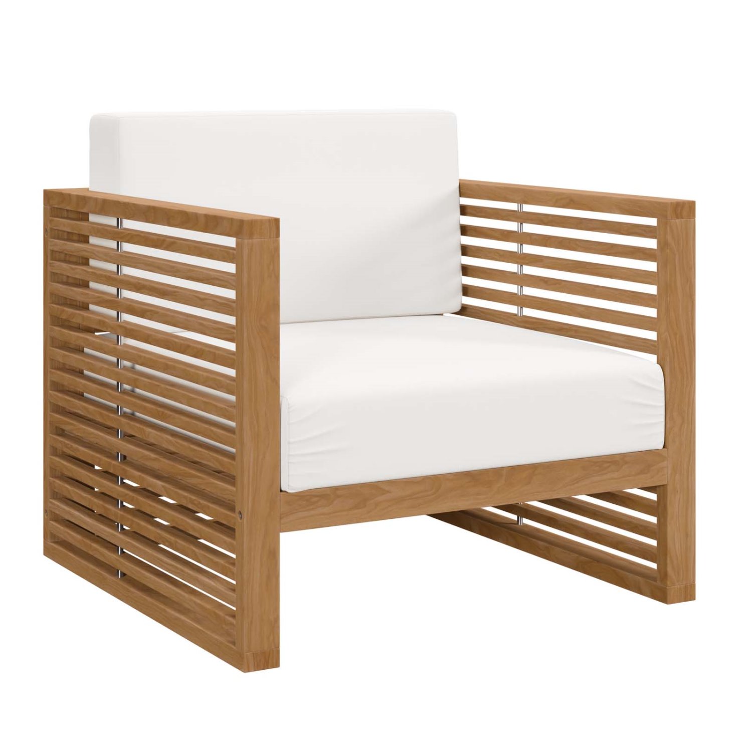 Lounge Chair ArmchairTable Set, White Natural, Teak Wood, Outdoor Patio Balcony Cafe Bistro Garden Hospitality Restaurant