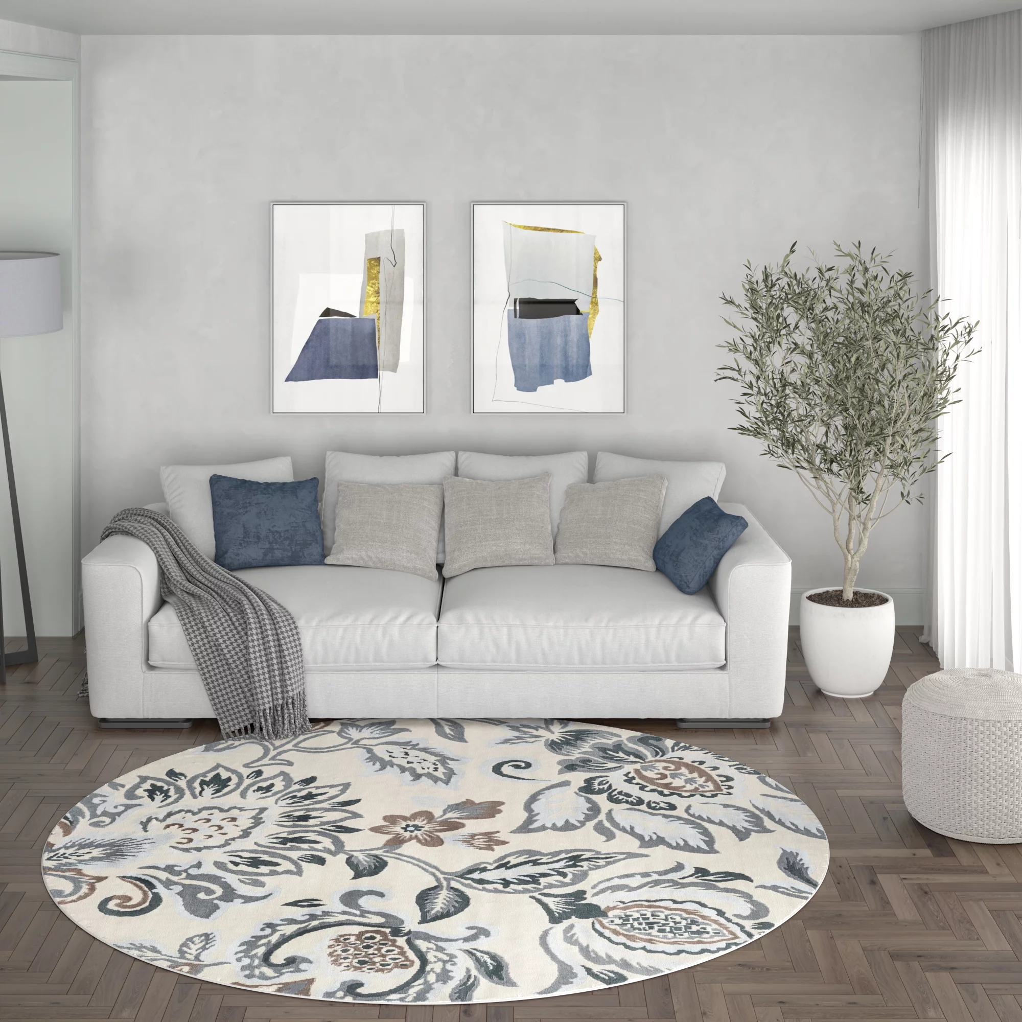 6ft Round Traditional Cream Round Area Rugs for Living Room | Bedroom Rug | Dining Room Rug | Indoor Entry or Entryway Rug | Kitchen Rug | Alfombras
