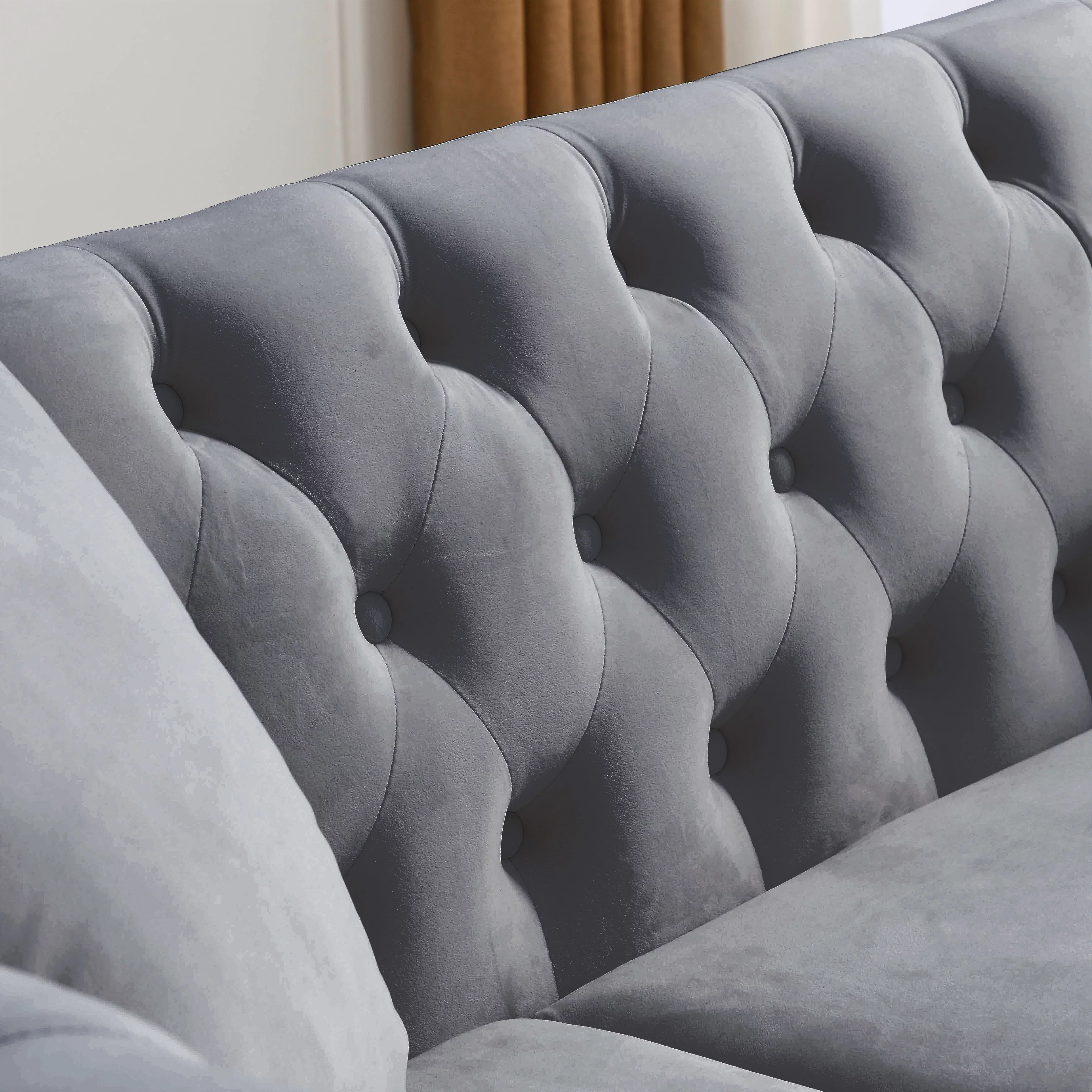 Ufurpie 80" 3-Seater Velvet Chesterfield Sofa with 2 Pillows,Tufted Couch with Rolled Arms and Nailhead,for Living Room,Bedroom,Office,Apartment,Gray