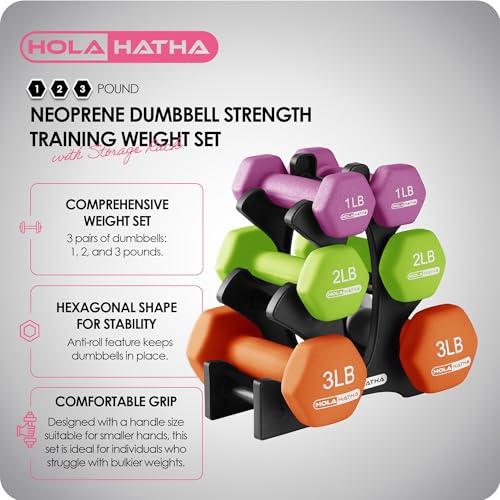 HolaHatha Neoprene Dumbbell Free Hand Weight Set with Rack, Ideal for Home Exercises to Gain Tone and Definition