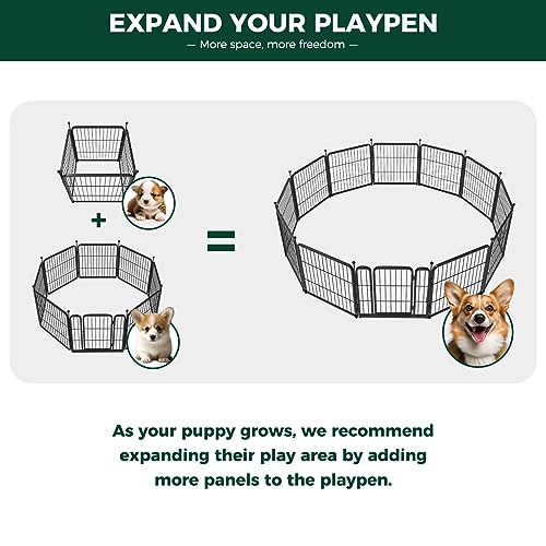 FXW Rollick Dog Playpen for Yard, RV Camping, 32 inch 16 Panels for Small and Medium Dogs│Patented