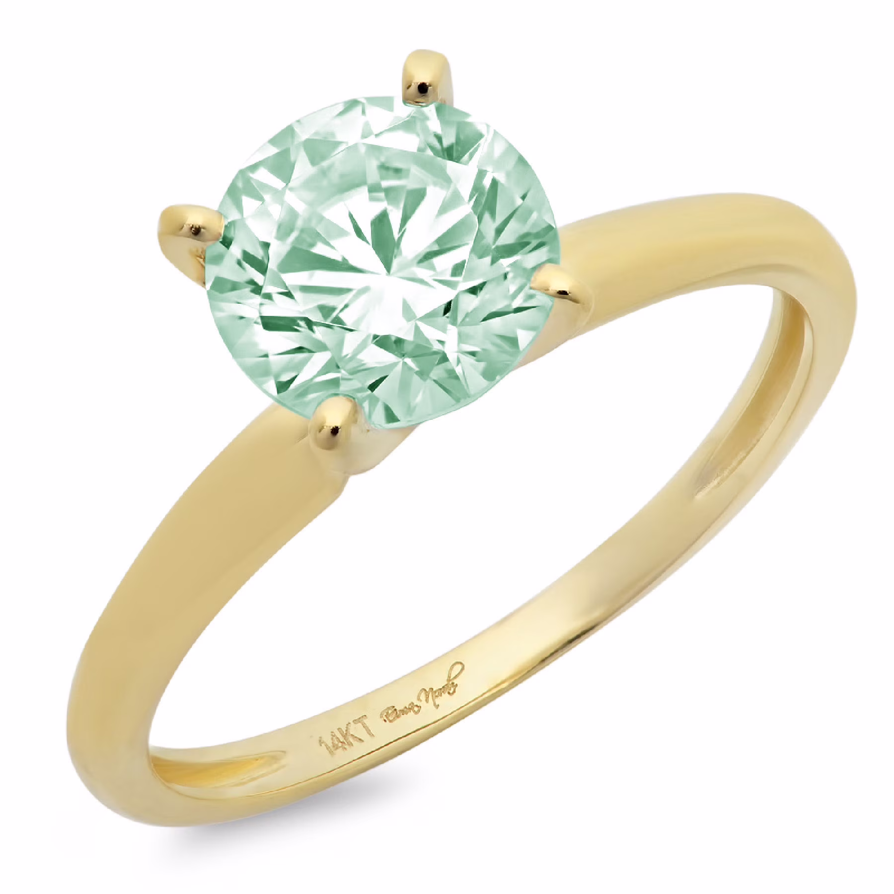 2.5ct Round Cut Green Simulated Diamond 18k Yellow Gold Engraving Statement Anniversary Engagement Wedding Solitaire Ring Size 3.5