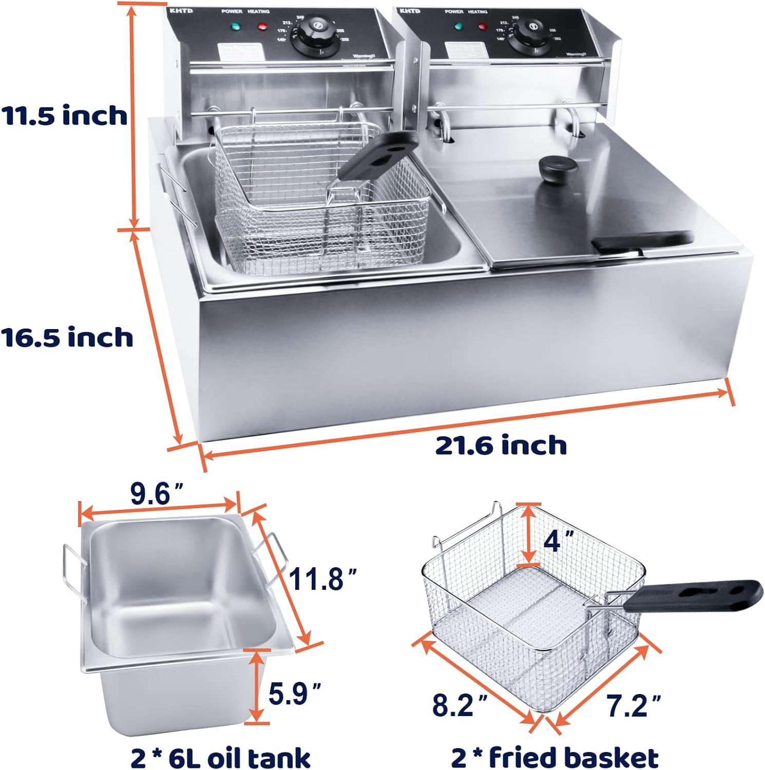 Commercial Deep Fryer with Basket, 3400W 12.7QT/12L