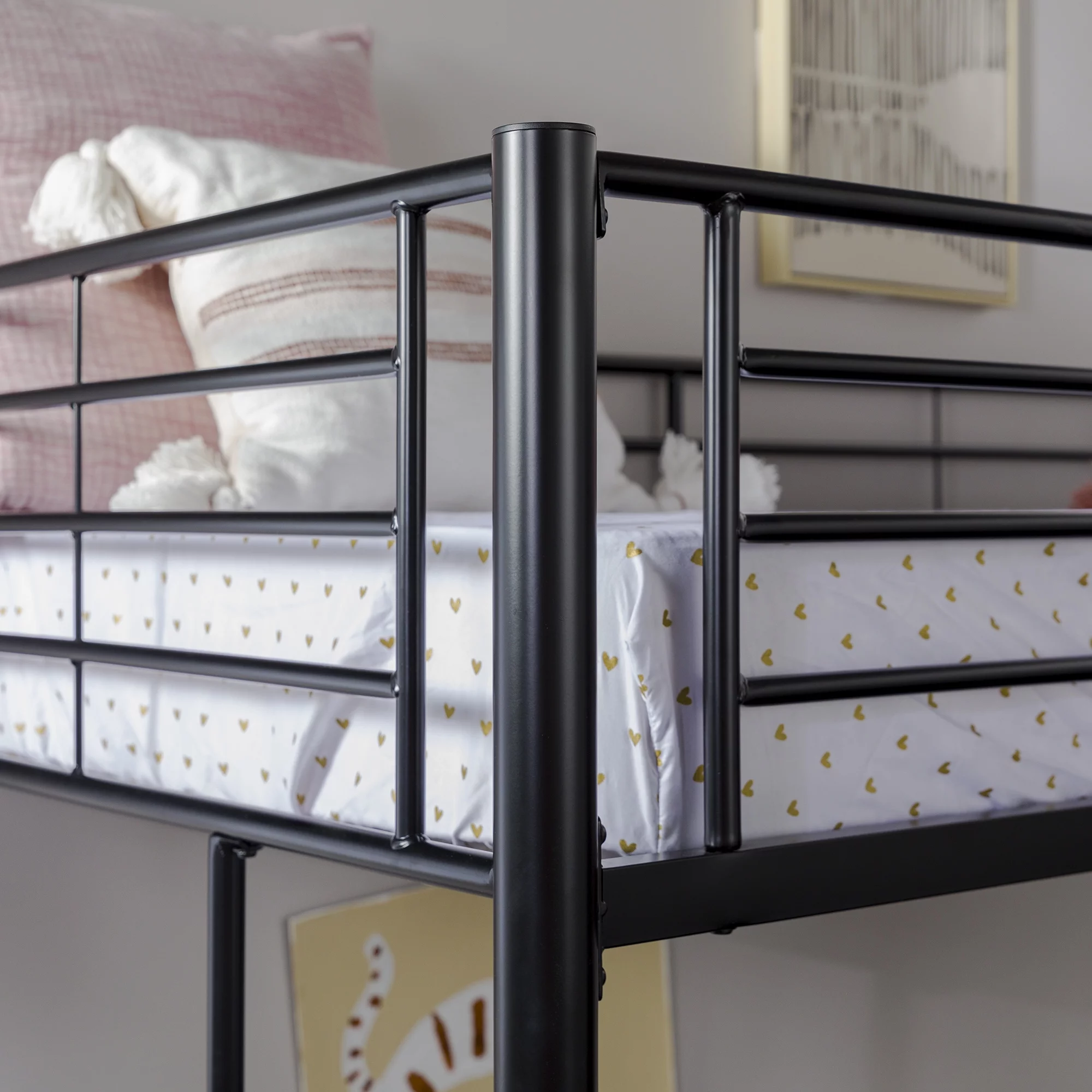 Walker Edison Premium Traditional Twin Metal Loft Bed, Black