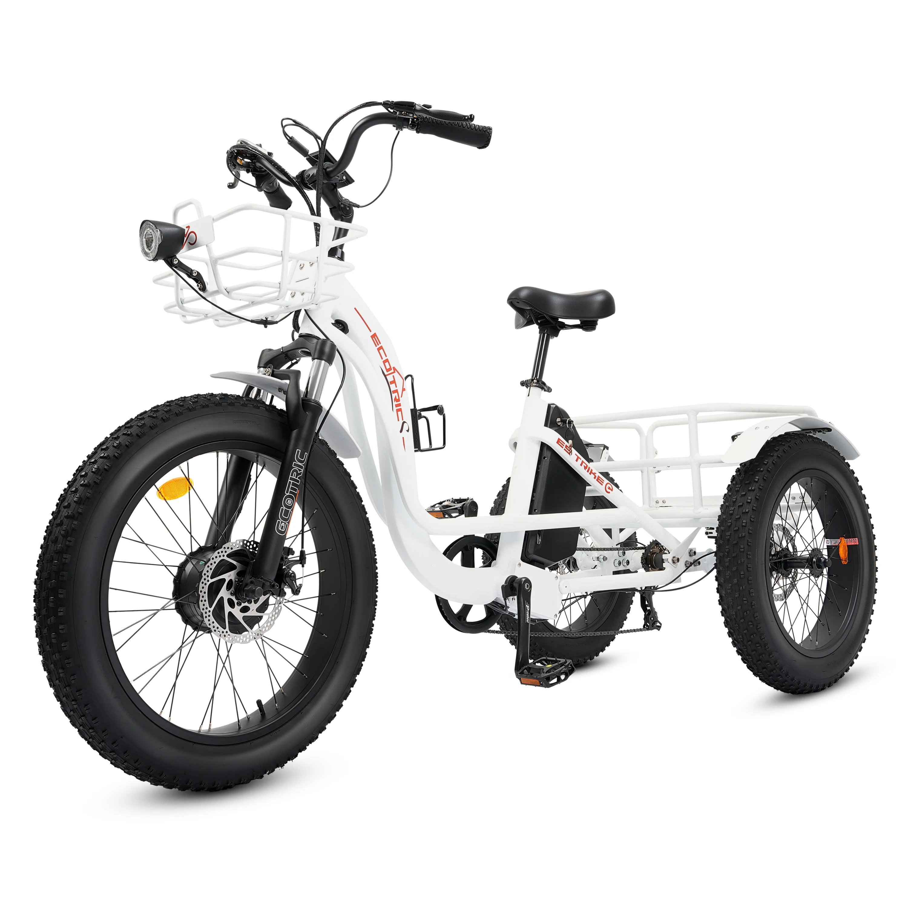 ECOTRIC Electric Tricycle Fat Tire for Adults with Basket, 750W 48V Battery, 3 Wheel Step-Thru E-trike White