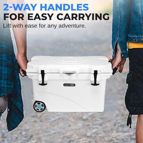 SereneLife Ultra-Tough 45 Quart Rotomolded Cooler Box with Wheels, Holds Upto 56 Cans, Keeps Ice Up to 5 Days
