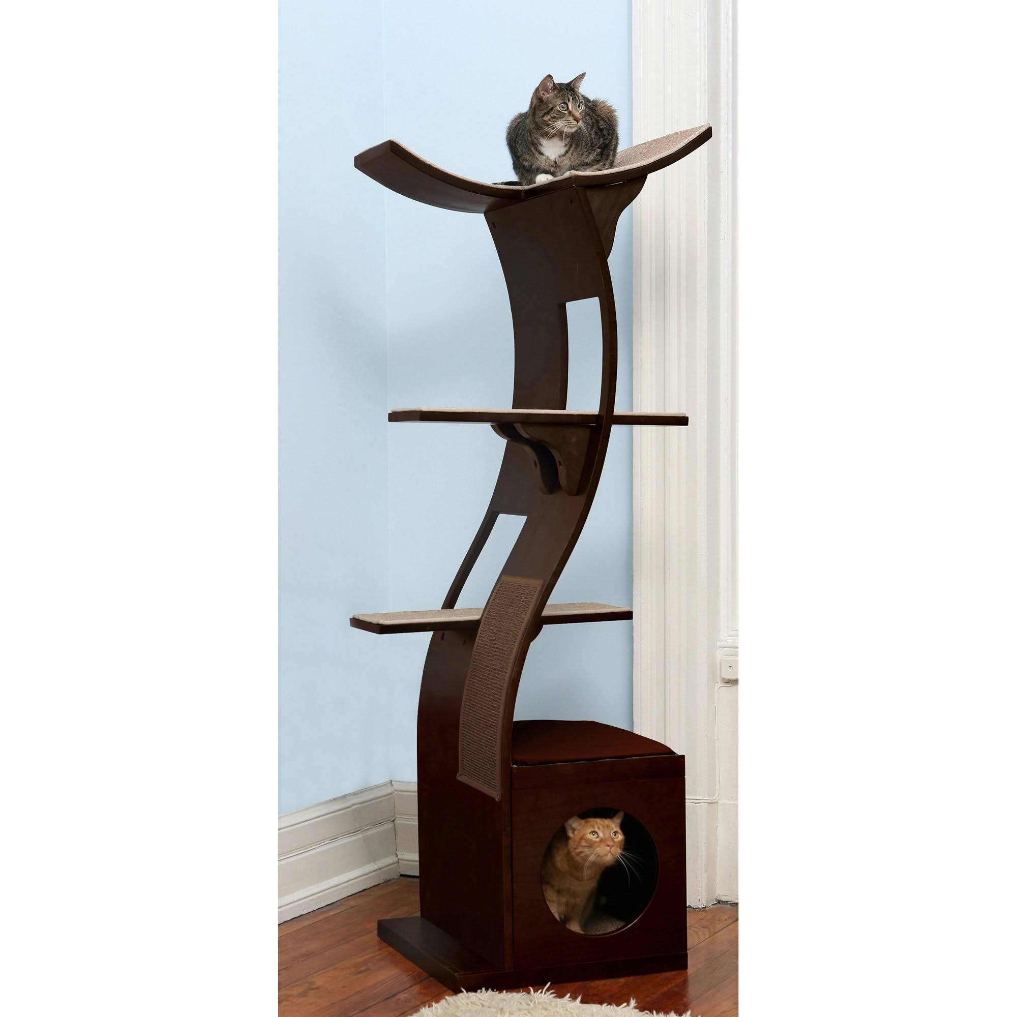 The Refined Feline Lotus Tower Cat Tree in Espresso, 69x22 H, 20 in, Brown