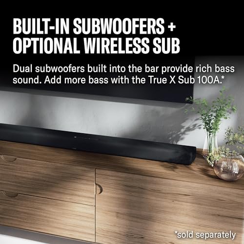 Yamaha True X Bar 50A Dolby Atmos Sound Bar with Wireless Subwoofer, Wi-Fi, Music Streaming, Optional Wireless Surrounds (Black)