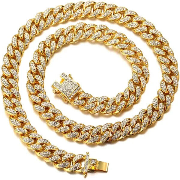 Pet Dog Cat Gold Plated Simulated Diamond 16" ~ 24" Iced Cuban Chain Necklace