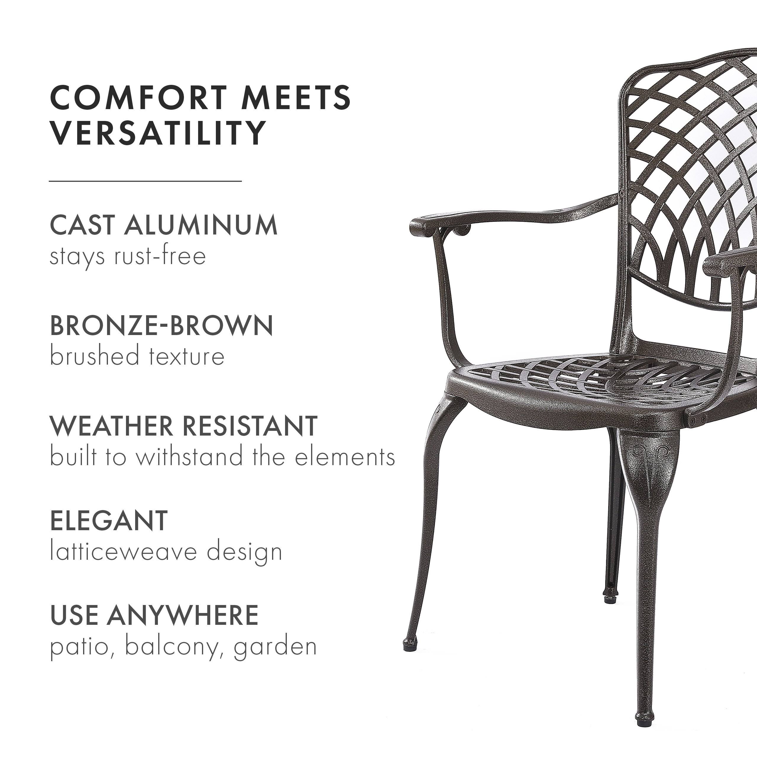 Kinger Home Arden Cast Decorative Aluminum Outdoor Patio Dining Metal Chairs Lattice Weave Design in Bronze (2-Pack)