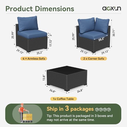 Aoxun 7 Piece Patio Furniture Set Wicker Rattan Patio Sectional Sofa Set Outdoor Seating Furniture with Thickened Cushion, Grey