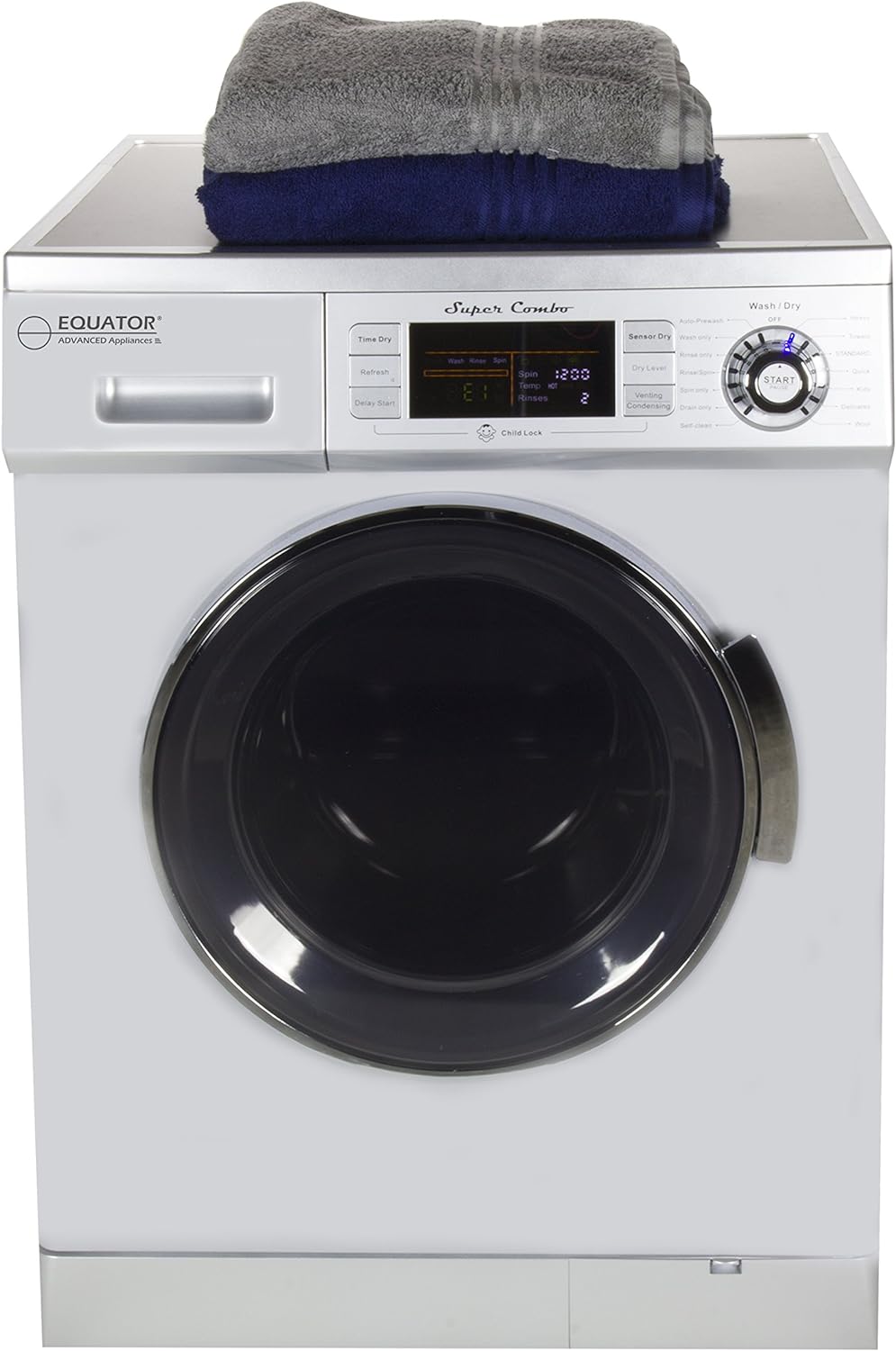 Equator All-in-one Compact Combo Washer Dryer 1200 RPM spin, Auto water level, Sensor Dry Optional Venting/Condensing in Silver; 2016 Model