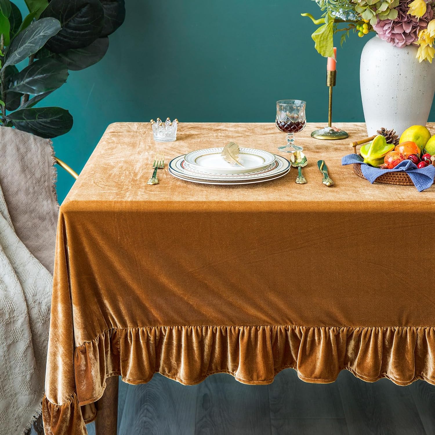 Velvet Tablecloth Luxurious Solid Rectangle Table Cloth