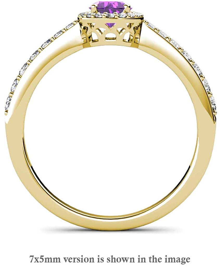 Oval Amethyst & Natural Diamond 8x6 mm Halo Engagement Ring 1.73 Carat tw 14K Yellow Gold.size 8.5