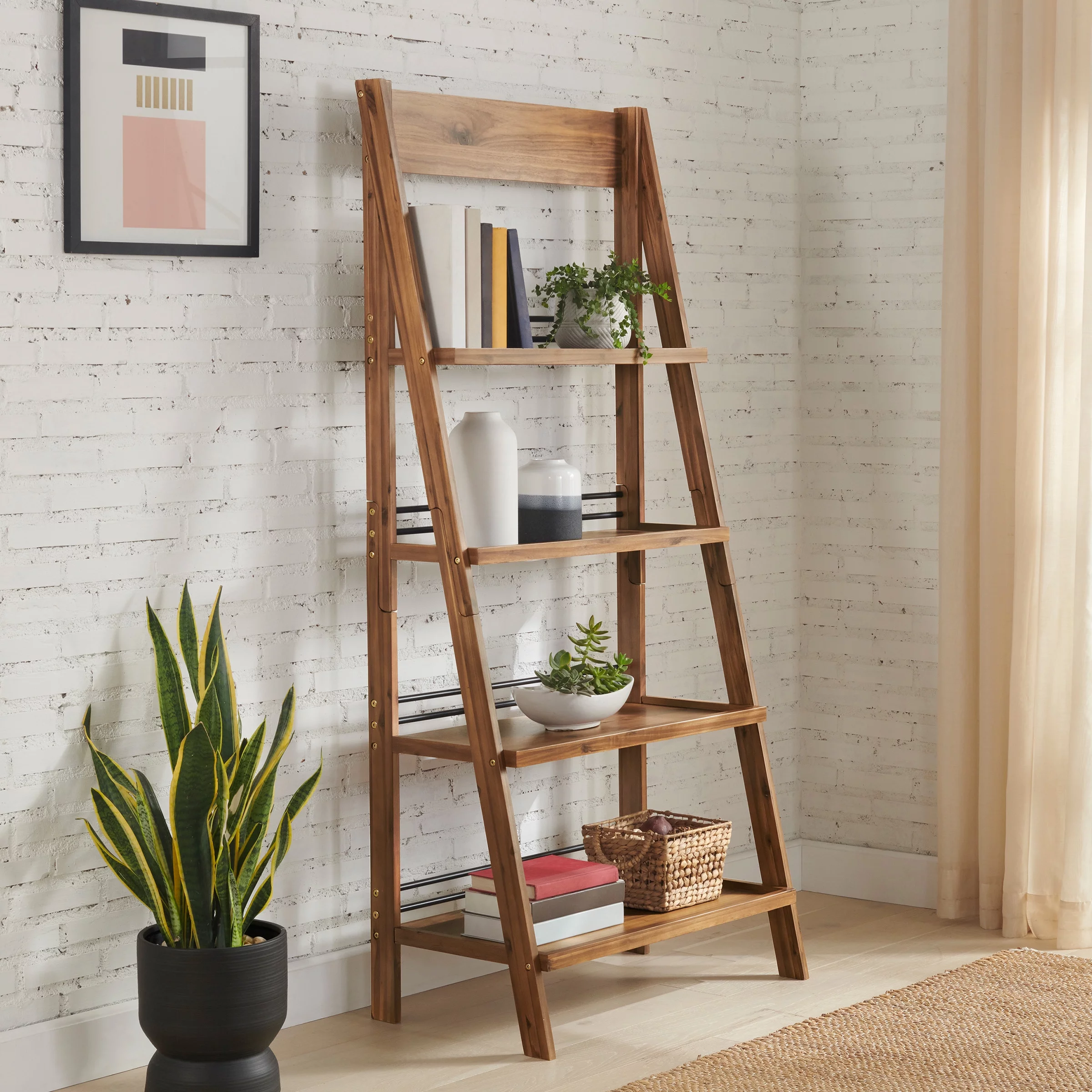 Lavish Home 4-Tier Tall Ladder Bookshelf for Living Room or Office (Walnut)