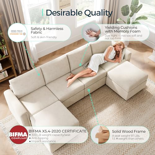 LINSY HOME Modular Sectional Sofa, Convertible U Shaped Sofa Couch with Storage, Memory Foam, Modular Sectionals with Ottomans
