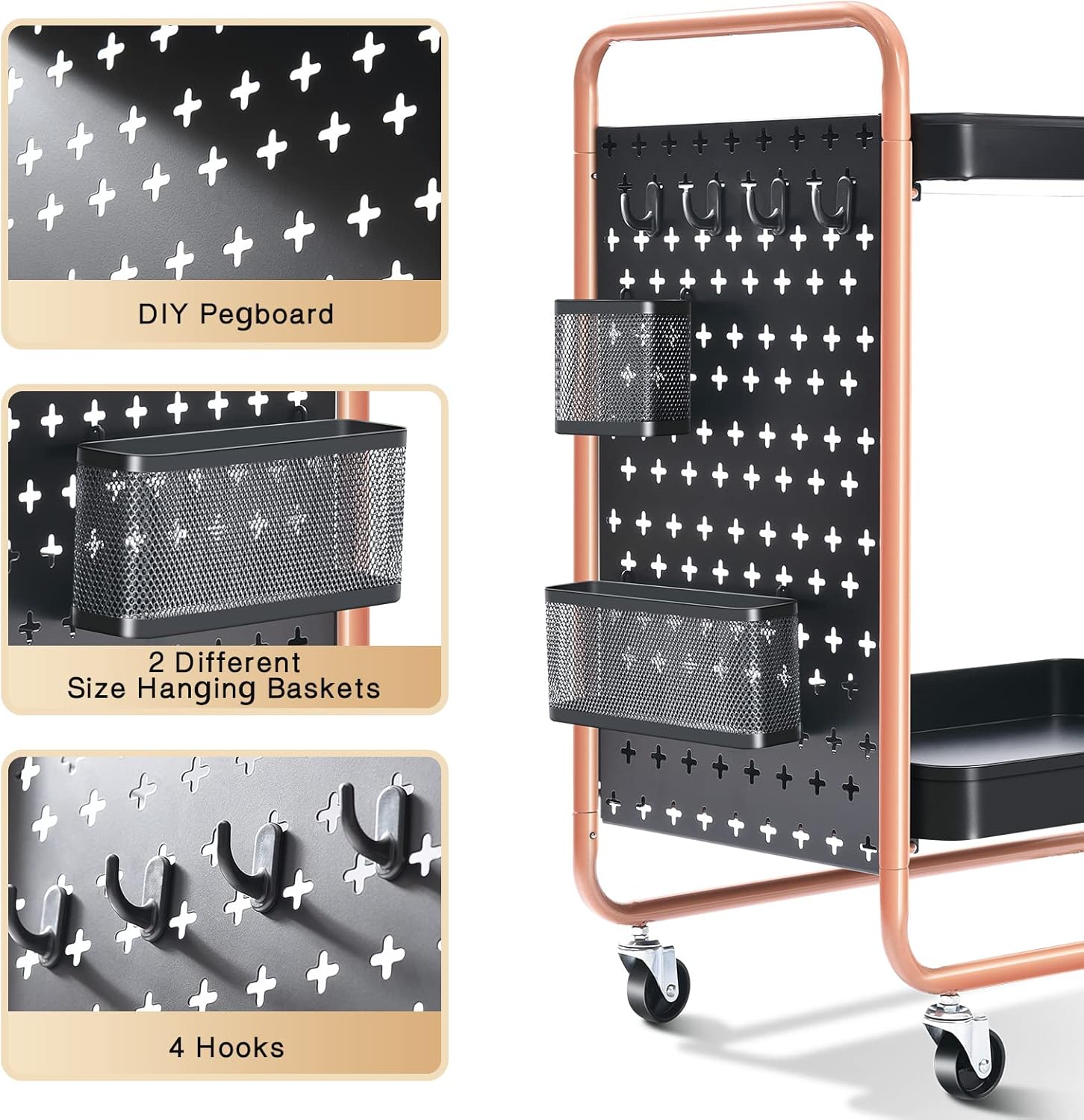 TOOLF Large Heavy Duty Utility Cart, Metal Rolling Storage Organizer Cart 2 Tier Tool Cart with Wheels