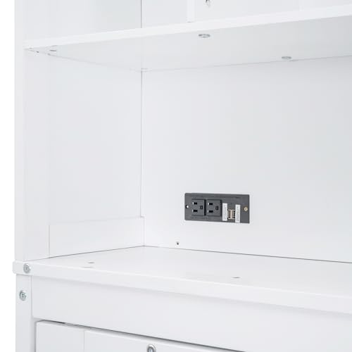 Ball & Cast Queen Size Murphy Bed Hideaway Wall Chest with Top Shelves & USB,Storage Cabinet Bed Frame w/Slat Support