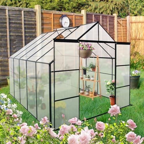 8x10FT Heavy-Duty Walk-in Greenhouse with Double Sliding Doors, Polycarbonate Panels, & Aluminum Frame