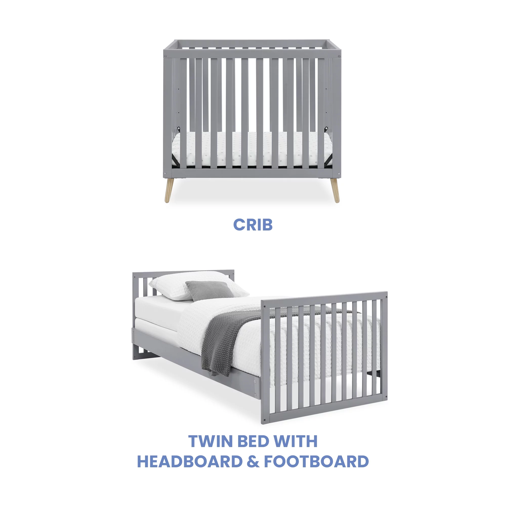 Delta Children Essex Convertible Mini Baby Crib with 2.75-Inch Mattress, Grey w/Natural