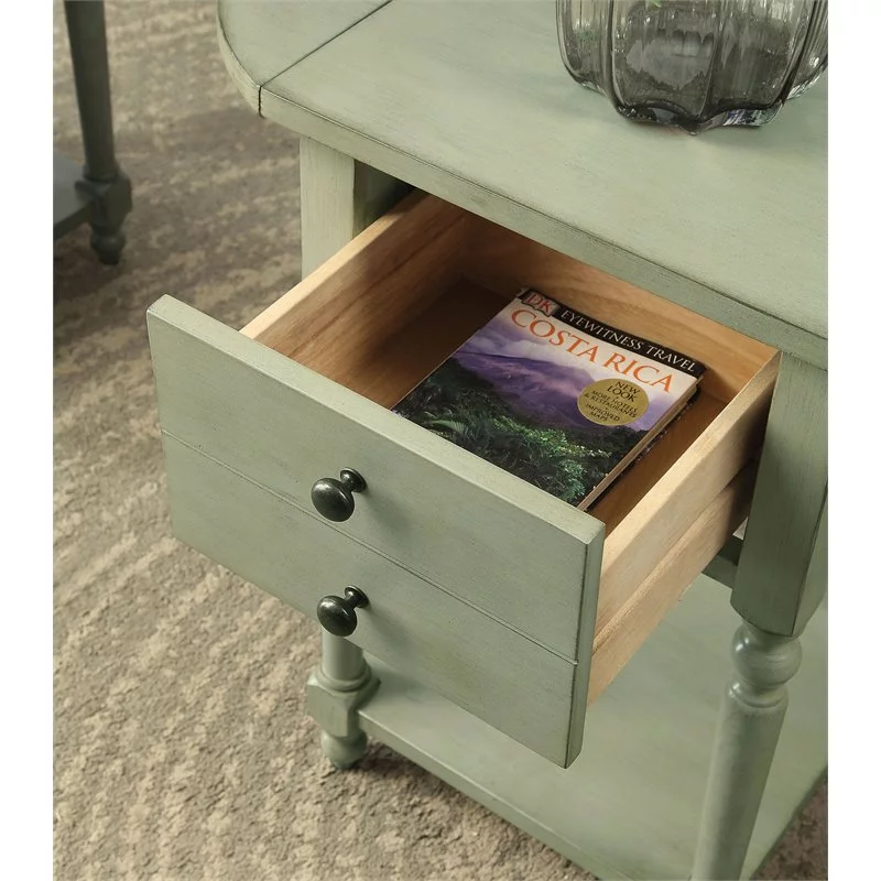 Bowery Hill Wood Drop-Leaf Side Table in Antique Gray Finish
