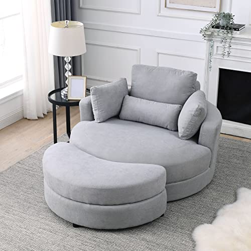 51.5-Inch Oversized Swivel Accent Barrel Chair with Storage Ottoman ,Button Decor and 4 Pillows