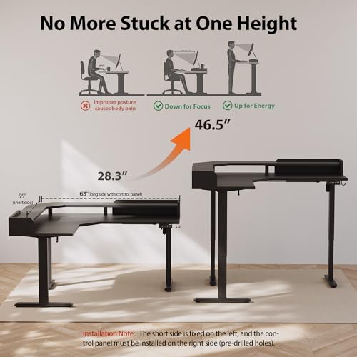 Agilestic L Shaped Electric Standing Desk with 2 Drawers, 63 Inch Ergonomic Adjustable Height Desk with Storage