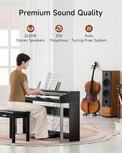 Donner DDP-200 Pro Digital Piano with 88 Key Graded Weighted Keyboard, 2.4" IPS Screen, Record, Wireless Connection, 100+ Sounds, 256 Polyphony