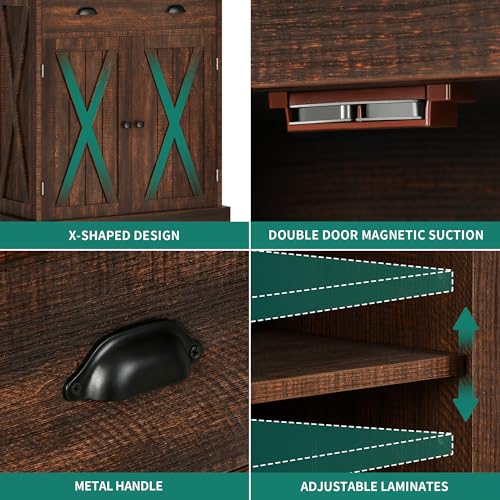 YITAHOME 72'' Tall Kitchen Pantry Cabinets, Farmhouse Storage Cabinets with Barn Doors, Drawer ＆ Adjustable Shelves